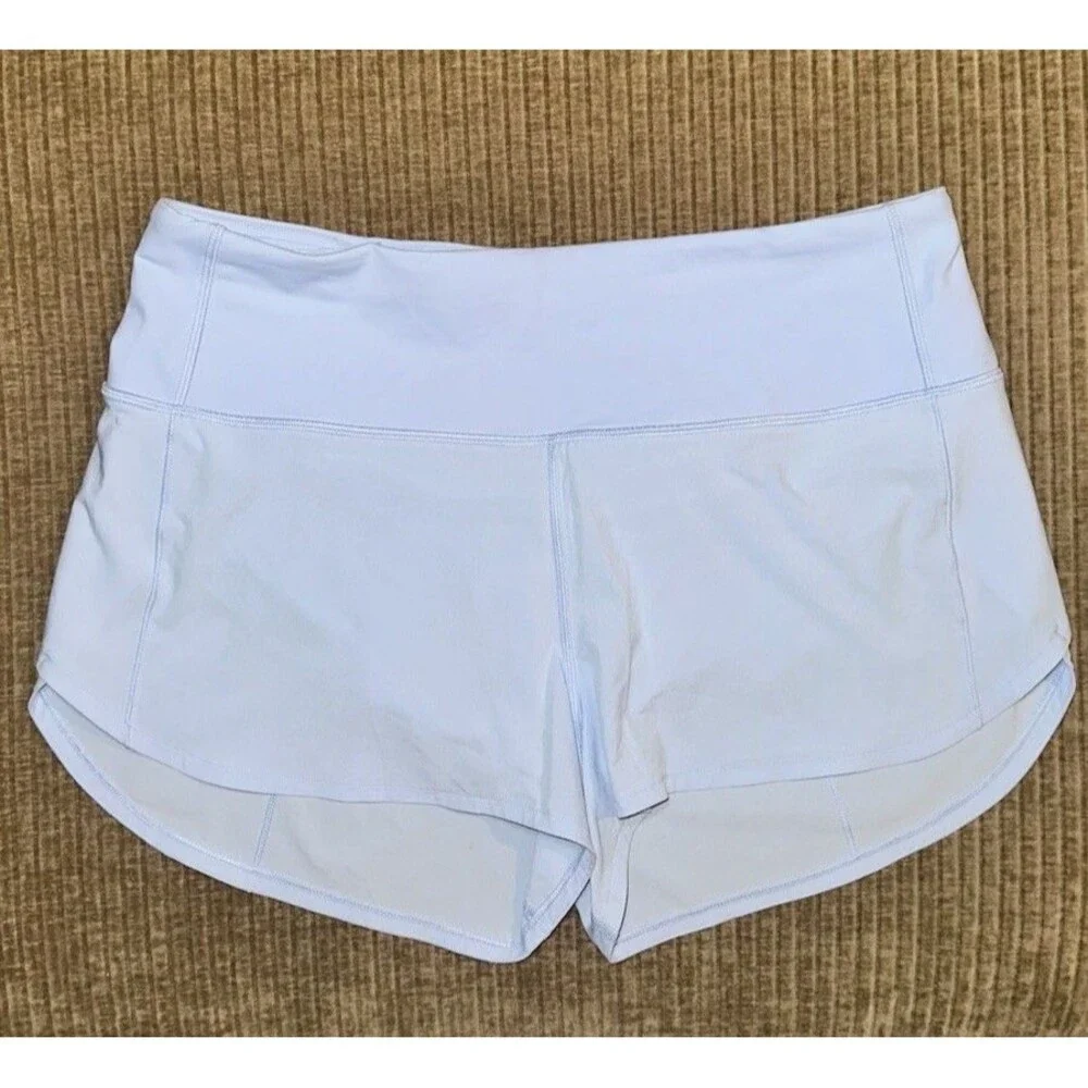 Lululemon Speed Up High-Rise Lined Powder Blue Shorts Zippered Back Pocket Sz 10